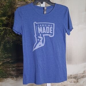 Lansing Made Mens Large Blue Graphic Short Sleeve Tri Blend TShirt